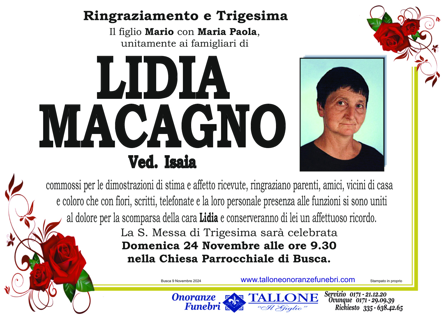 <br />
<b>Warning</b>:  Undefined variable $info in <b>/home/tallone/public_html/ringraziamenti.php</b> on line <b>68</b><br />
Lidia Macagno